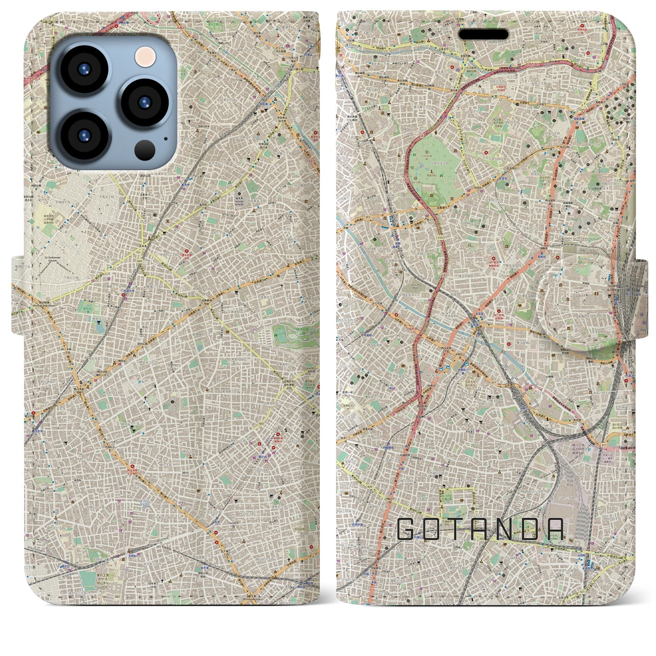 【五反田】地図柄iPhoneケース（手帳両面タイプ・ナチュラル）iPhone 13 Pro Max 用
