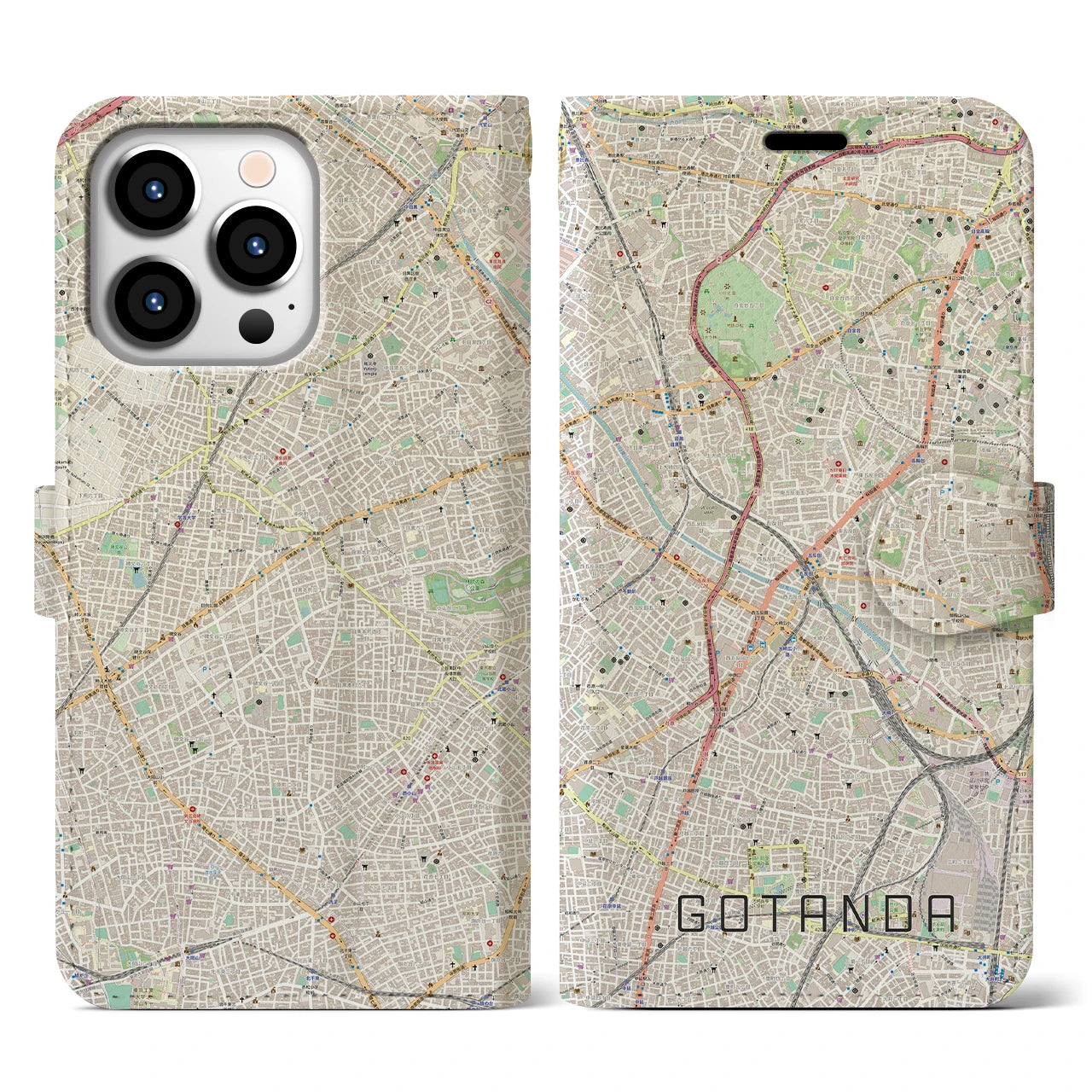 【五反田】地図柄iPhoneケース（手帳両面タイプ・ナチュラル）iPhone 13 Pro 用