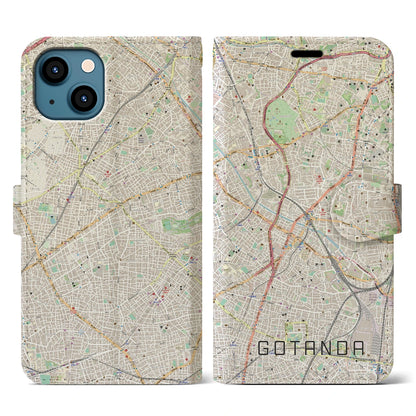 【五反田（東京都）】地図柄iPhoneケース（手帳タイプ）ナチュラル・iPhone 13 用