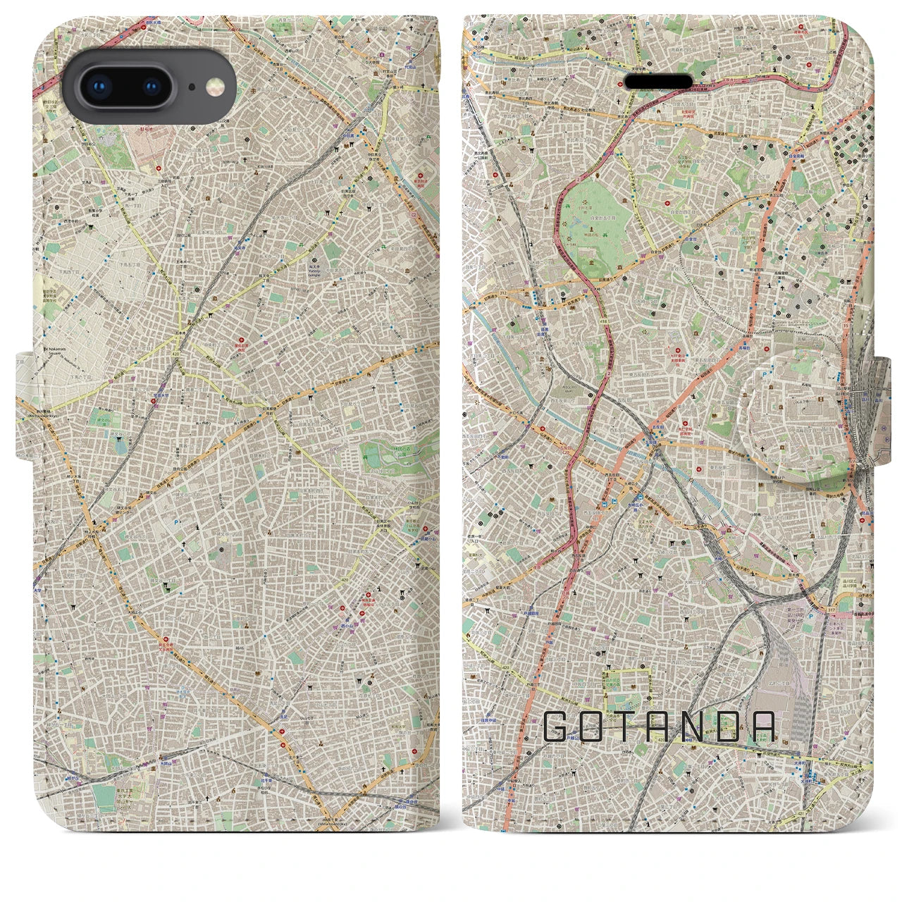 【五反田】地図柄iPhoneケース（手帳両面タイプ・ナチュラル）iPhone 8Plus /7Plus / 6sPlus / 6Plus 用