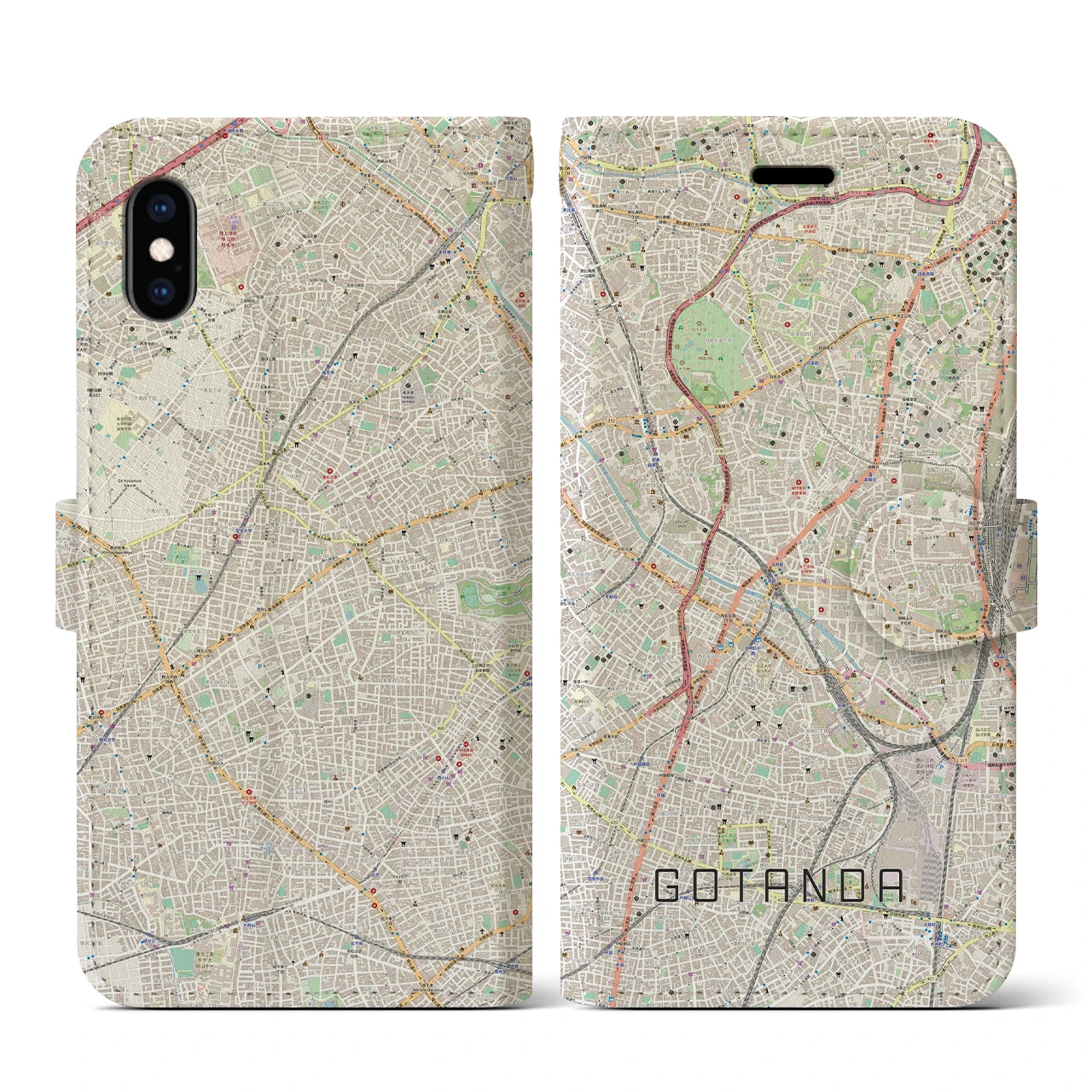 【五反田】地図柄iPhoneケース（手帳両面タイプ・ナチュラル）iPhone XS / X 用