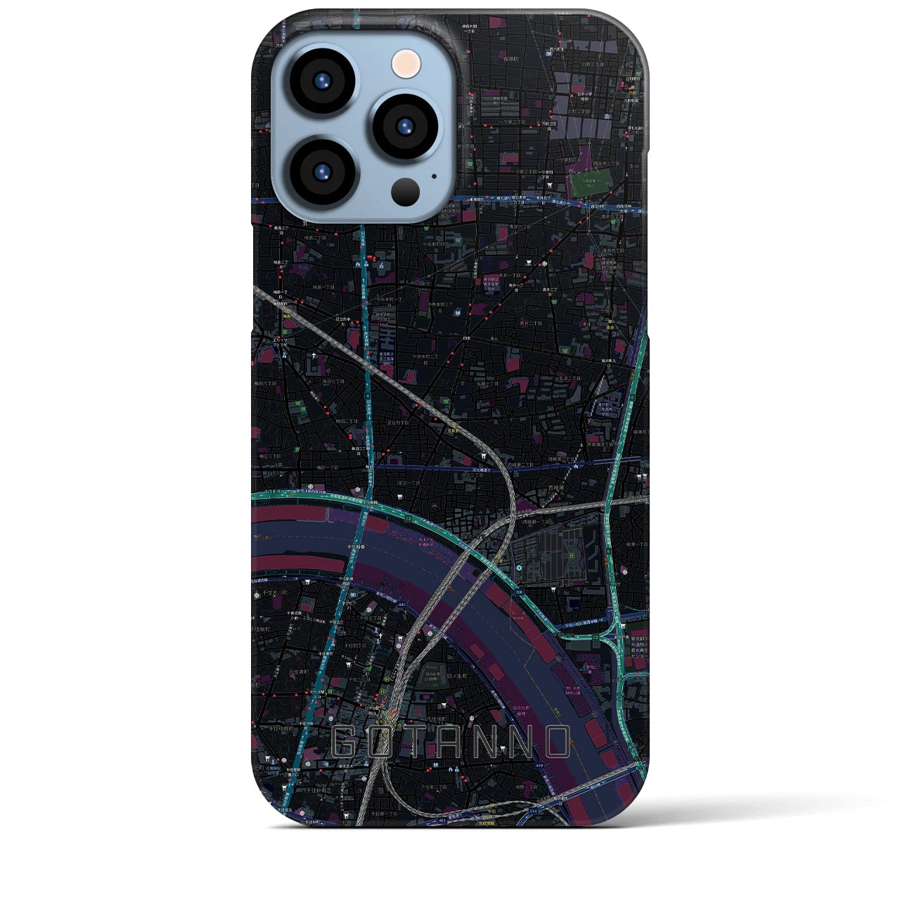 【五反野】地図柄iPhoneケース（バックカバータイプ・ブラック）iPhone 13 Pro Max 用