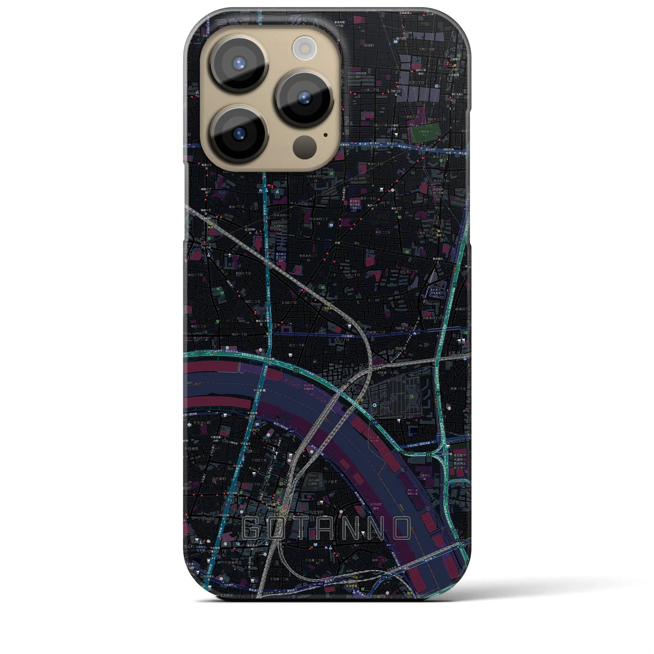 【五反野】地図柄iPhoneケース（バックカバータイプ・ブラック）iPhone 14 Pro Max 用