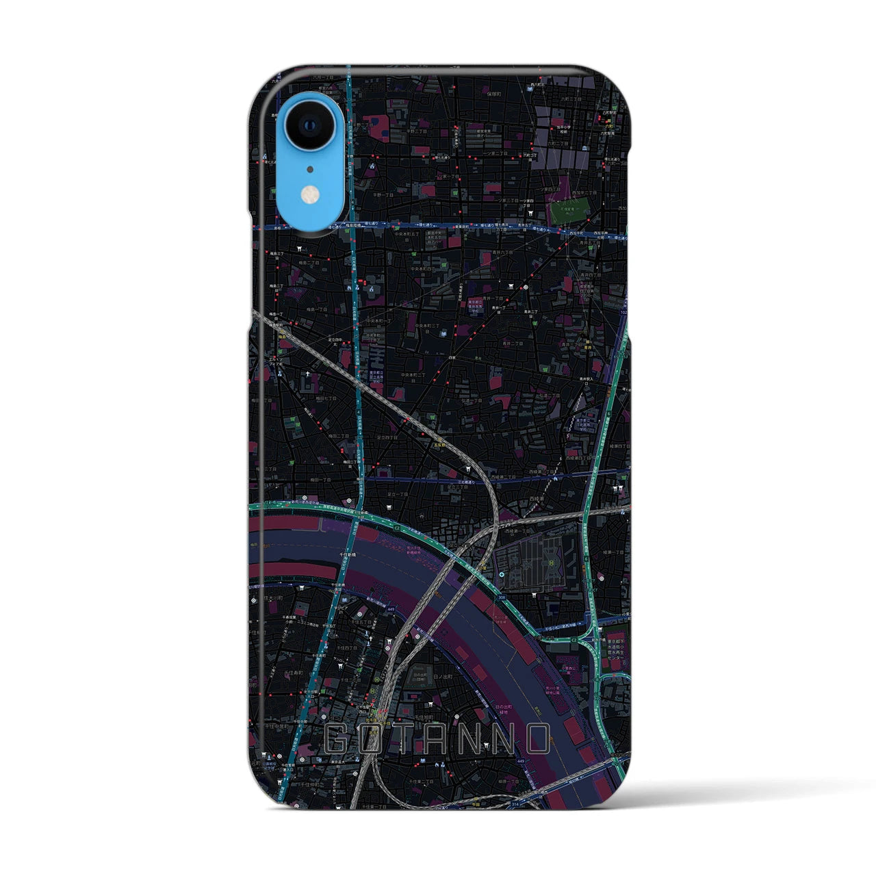 【五反野】地図柄iPhoneケース（バックカバータイプ・ブラック）iPhone XR 用