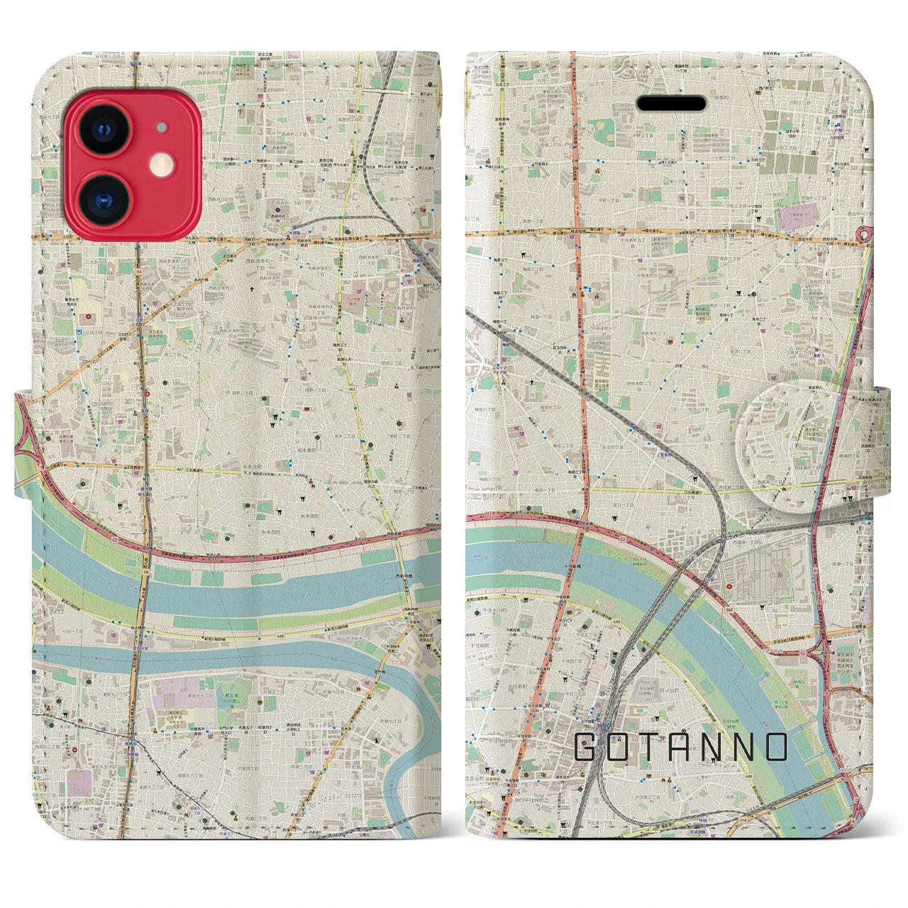 【五反野】地図柄iPhoneケース（手帳両面タイプ・ナチュラル）iPhone 11 用