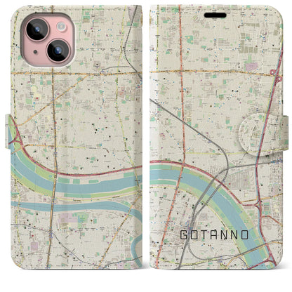 【五反野（東京都）】地図柄iPhoneケース（手帳タイプ）ナチュラル・iPhone 15 Plus 用