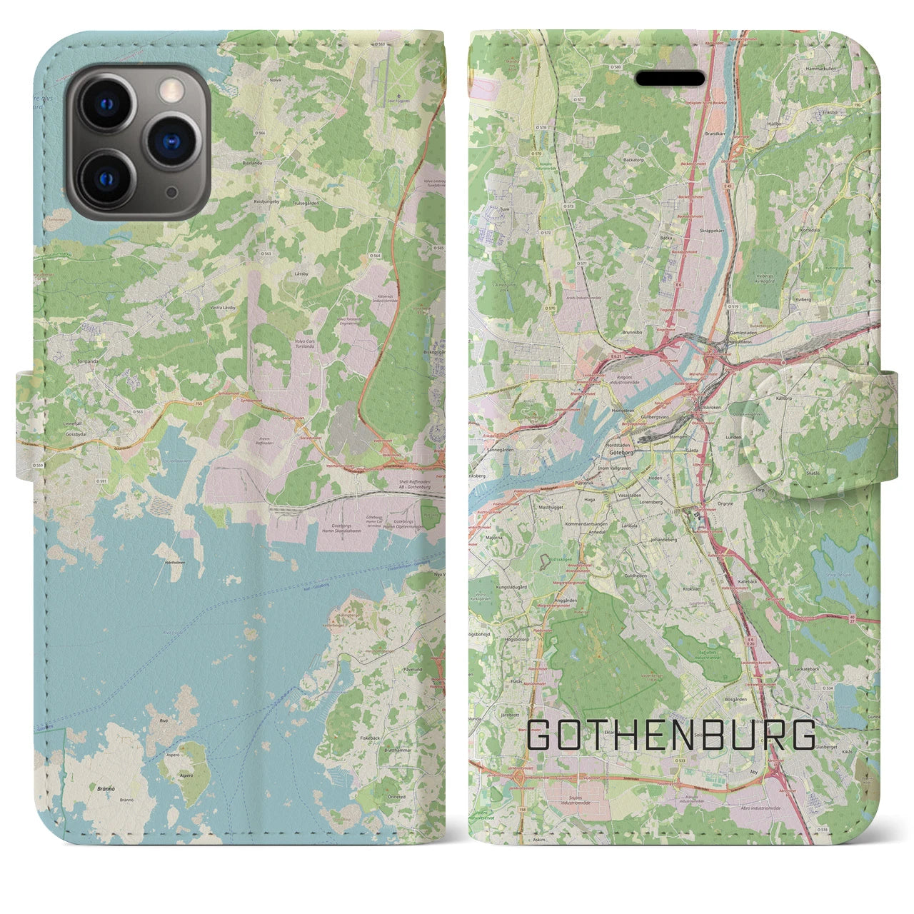 【ヨーテボリ】地図柄iPhoneケース（手帳両面タイプ・ナチュラル）iPhone 11 Pro Max 用