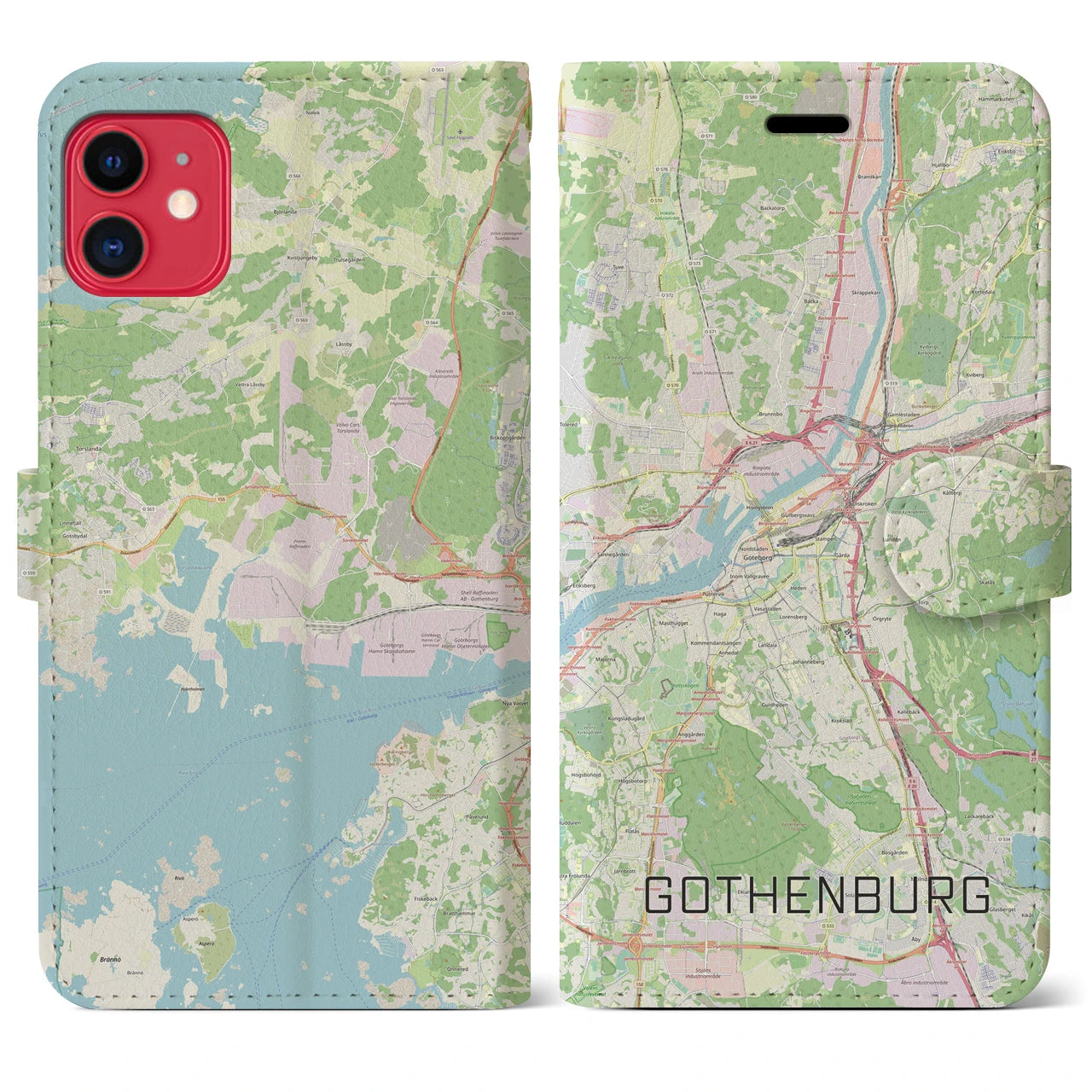 【ヨーテボリ】地図柄iPhoneケース（手帳両面タイプ・ナチュラル）iPhone 11 用