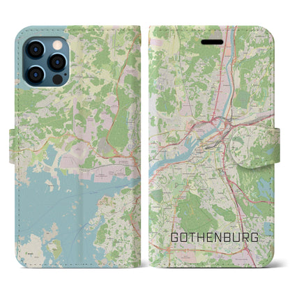 【ヨーテボリ（スウェーデン）】地図柄iPhoneケース（手帳タイプ）ナチュラル・iPhone 12 / 12 Pro 用