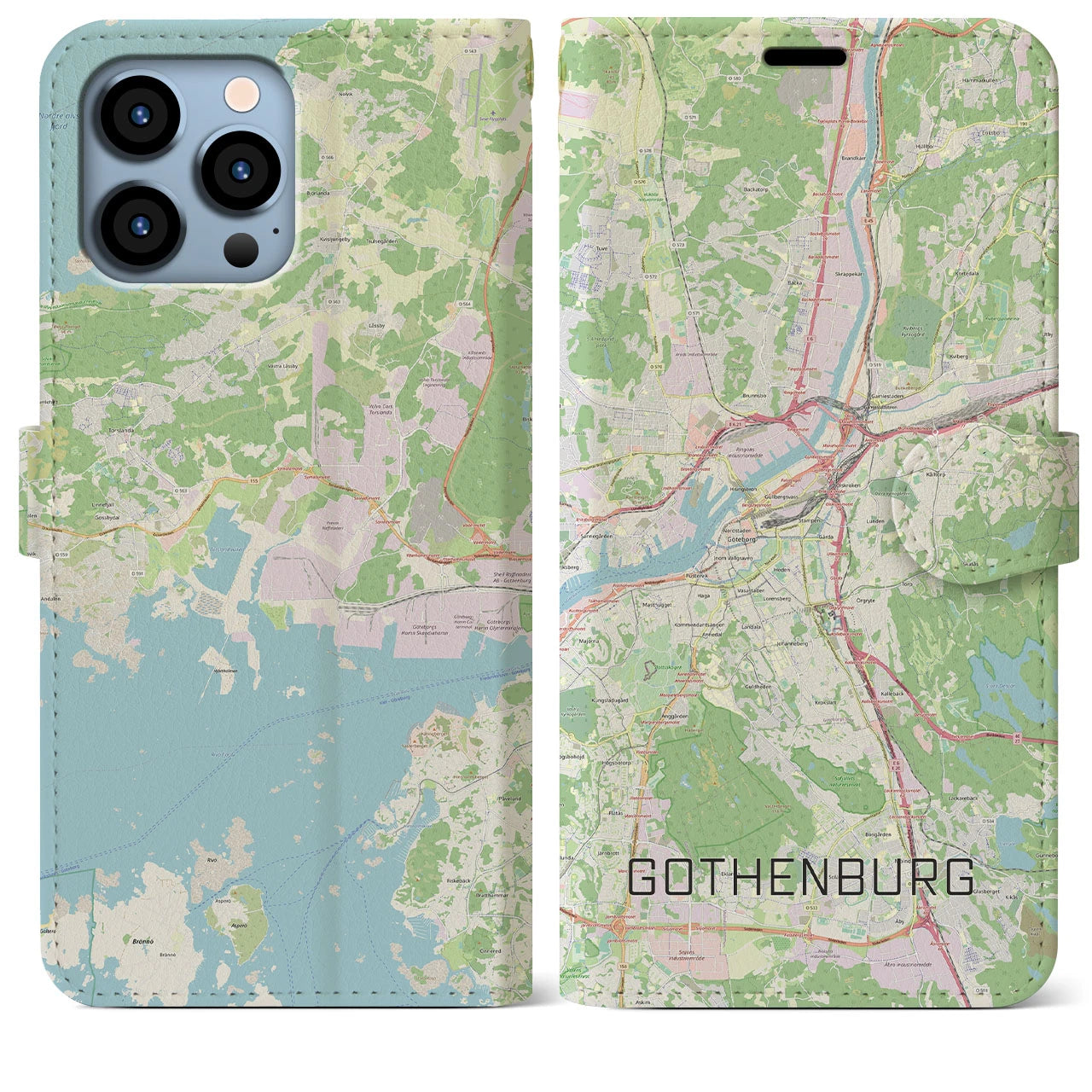 【ヨーテボリ】地図柄iPhoneケース（手帳両面タイプ・ナチュラル）iPhone 13 Pro Max 用