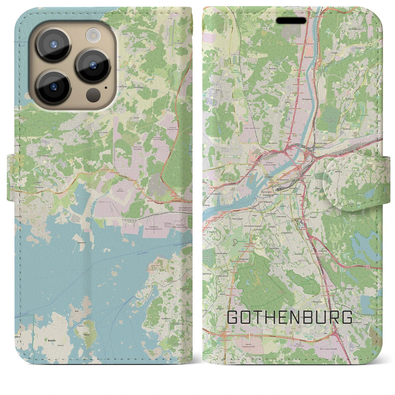 【ヨーテボリ】地図柄iPhoneケース（手帳両面タイプ・ナチュラル）iPhone 14 Pro Max 用