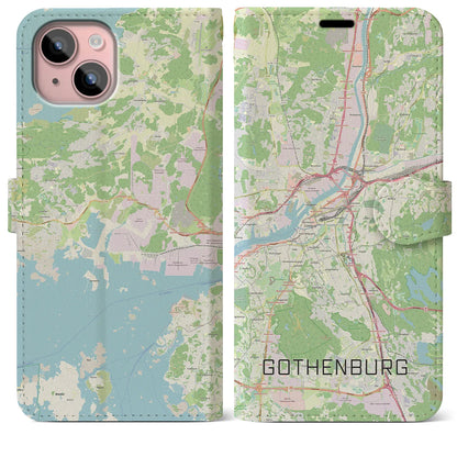 【ヨーテボリ（スウェーデン）】地図柄iPhoneケース（手帳タイプ）ナチュラル・iPhone 15 Plus 用