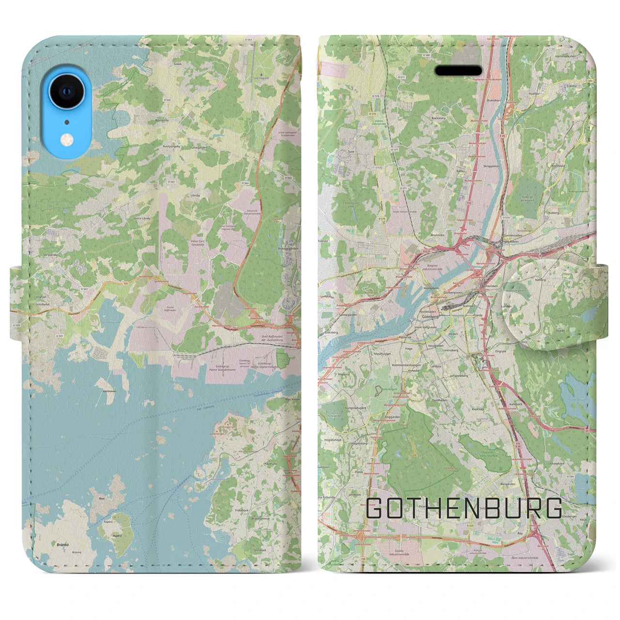 【ヨーテボリ】地図柄iPhoneケース（手帳両面タイプ・ナチュラル）iPhone XR 用
