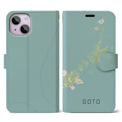 【五島（長崎県）】地図柄iPhoneケース（手帳タイプ）ナチュラル・iPhone 14 用