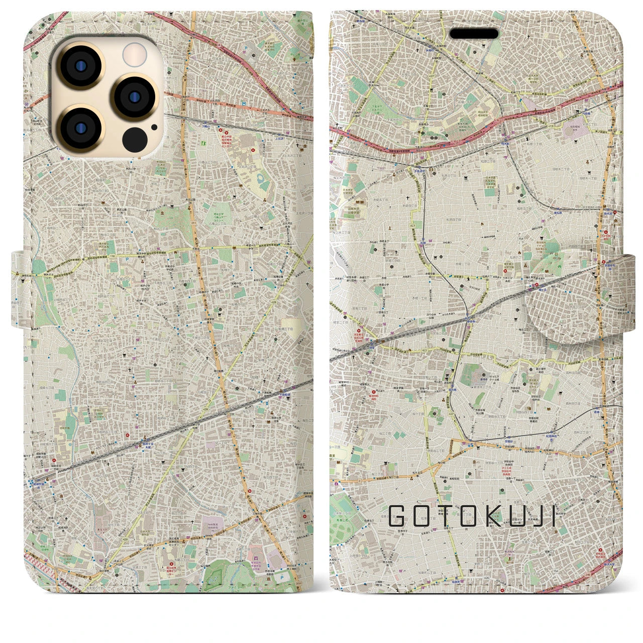 【豪徳寺】地図柄iPhoneケース（手帳両面タイプ・ナチュラル）iPhone 12 Pro Max 用