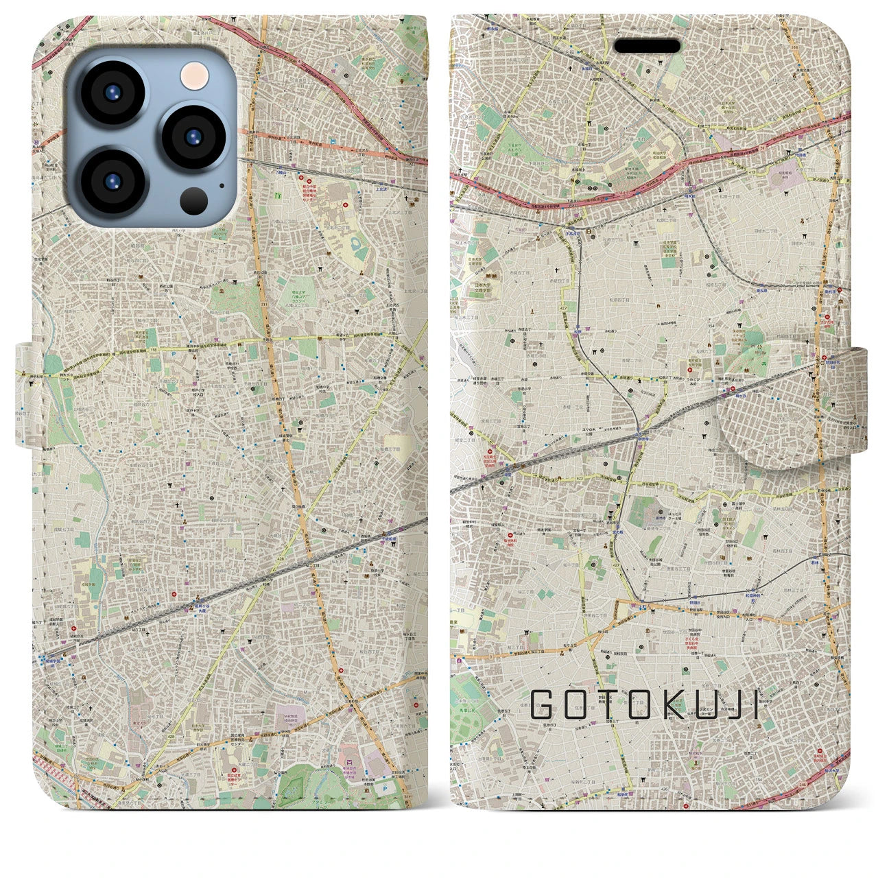 【豪徳寺】地図柄iPhoneケース（手帳両面タイプ・ナチュラル）iPhone 13 Pro Max 用