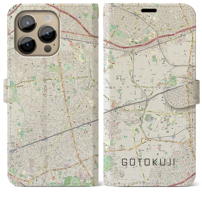 【豪徳寺（東京都）】地図柄iPhoneケース（手帳タイプ）ナチュラル・iPhone 14 Pro Max 用