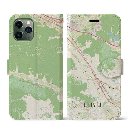 【御油（愛知県）】地図柄iPhoneケース（手帳タイプ）ナチュラル・iPhone 11 Pro 用