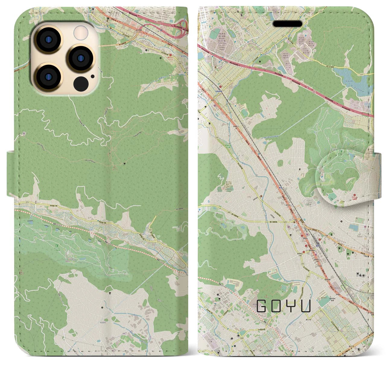 【御油】地図柄iPhoneケース（手帳両面タイプ・ナチュラル）iPhone 12 Pro Max 用
