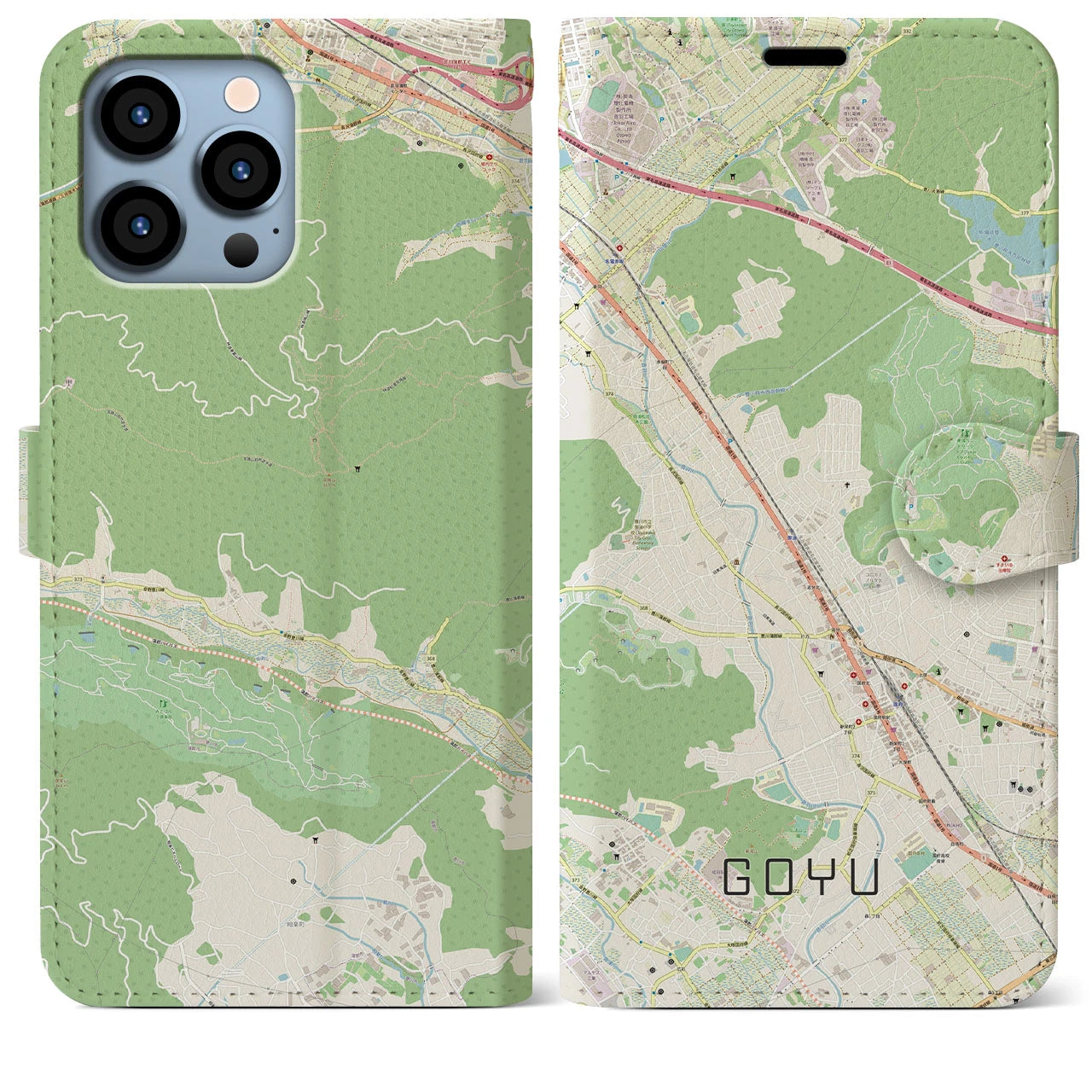 【御油】地図柄iPhoneケース（手帳両面タイプ・ナチュラル）iPhone 13 Pro Max 用