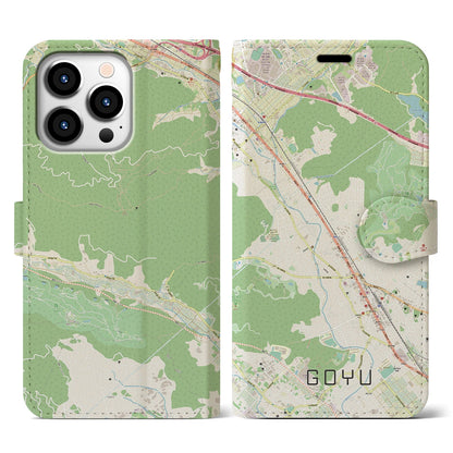 【御油（愛知県）】地図柄iPhoneケース（手帳タイプ）ナチュラル・iPhone 13 Pro 用