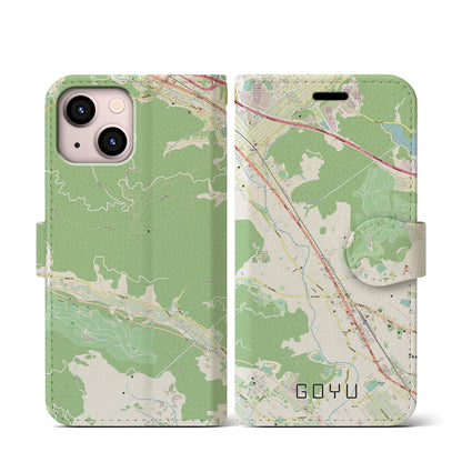 【御油（愛知県）】地図柄iPhoneケース（手帳タイプ）ナチュラル・iPhone 13 mini 用