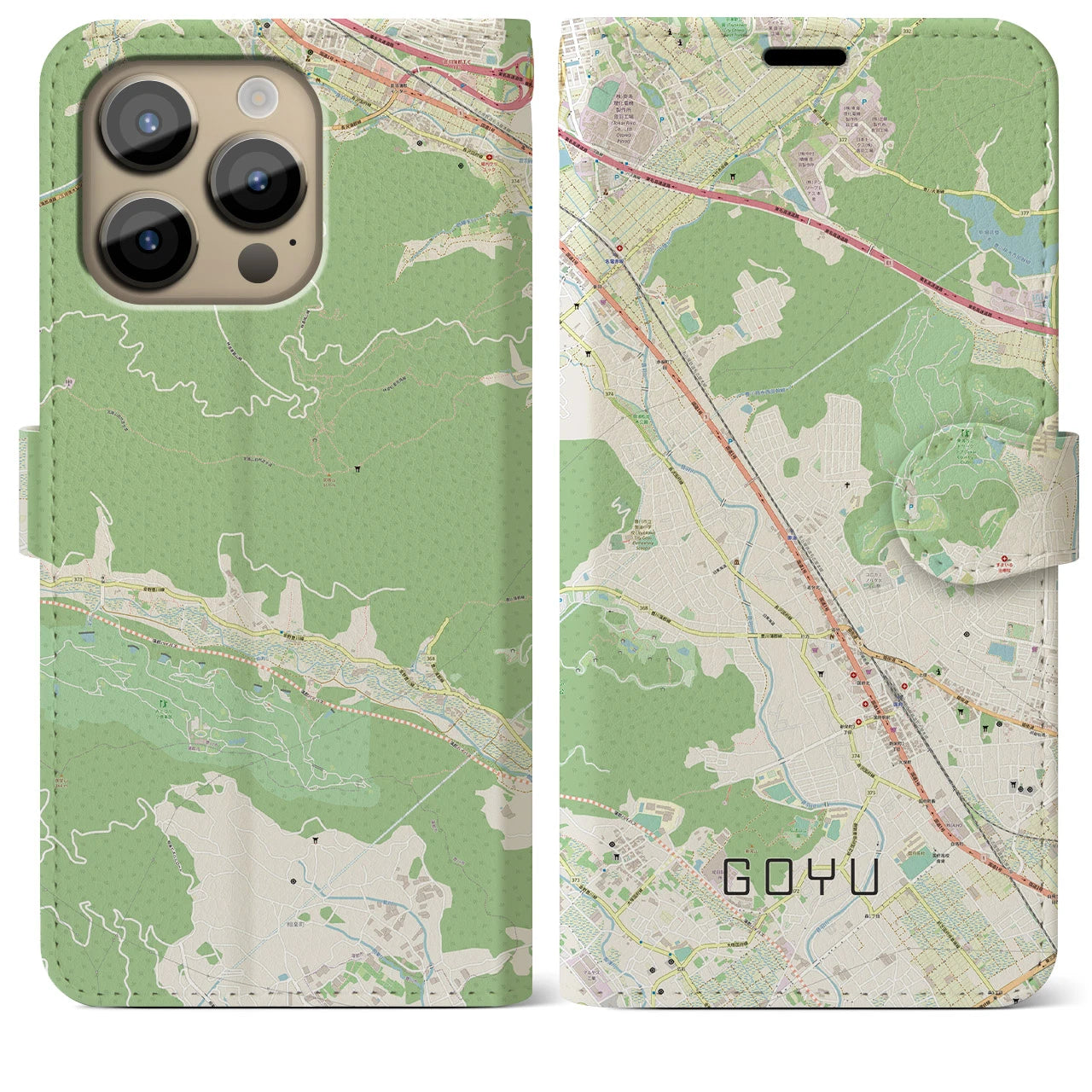 【御油】地図柄iPhoneケース（手帳両面タイプ・ナチュラル）iPhone 14 Pro Max 用