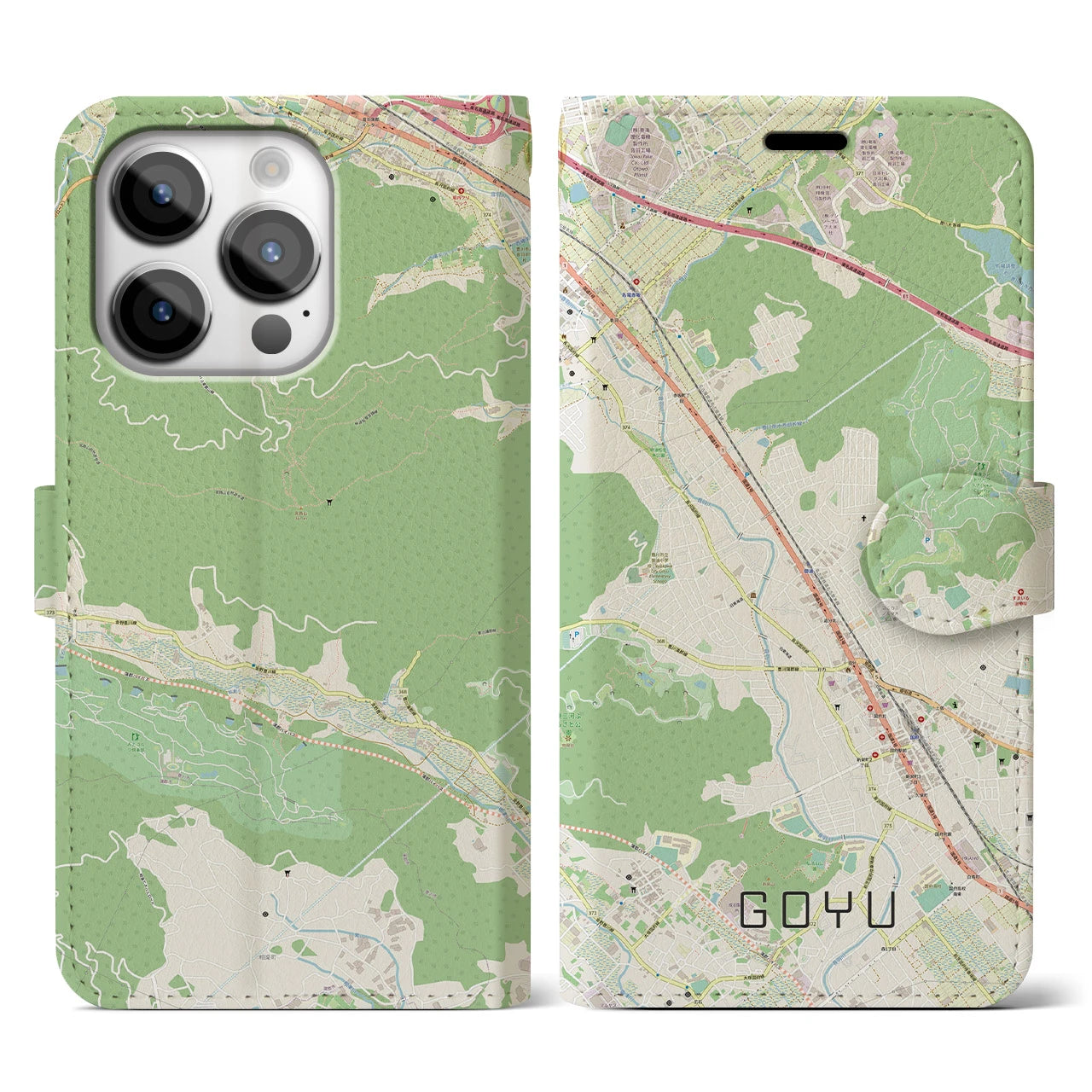 【御油】地図柄iPhoneケース（手帳両面タイプ・ナチュラル）iPhone 14 Pro 用