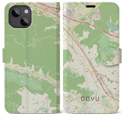 【御油（愛知県）】地図柄iPhoneケース（手帳タイプ）ナチュラル・iPhone 14 Plus 用