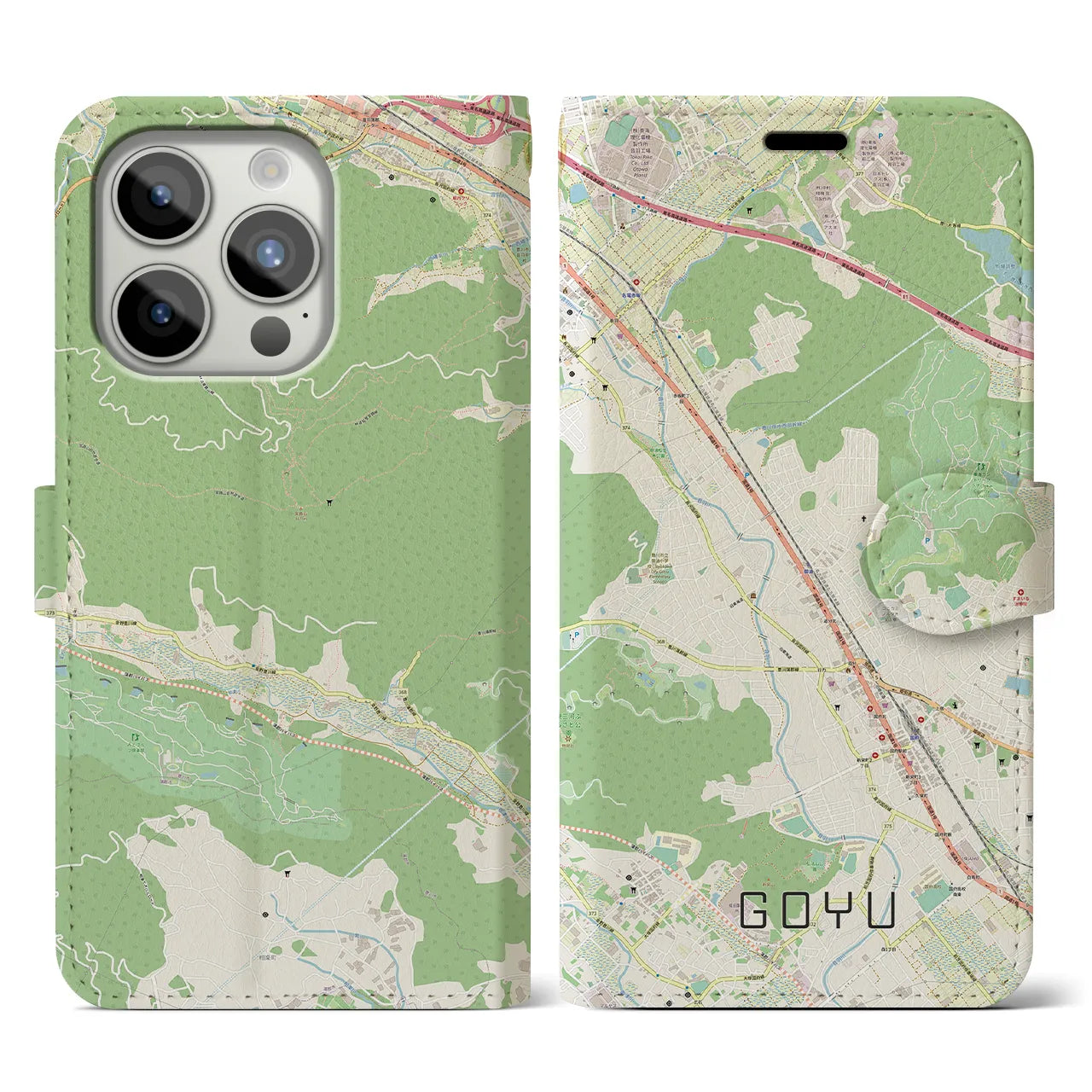 【御油】地図柄iPhoneケース（手帳両面タイプ・ナチュラル）iPhone 15 Pro 用