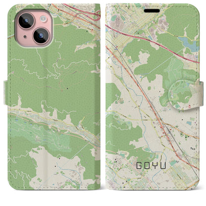 【御油（愛知県）】地図柄iPhoneケース（手帳タイプ）ナチュラル・iPhone 15 Plus 用