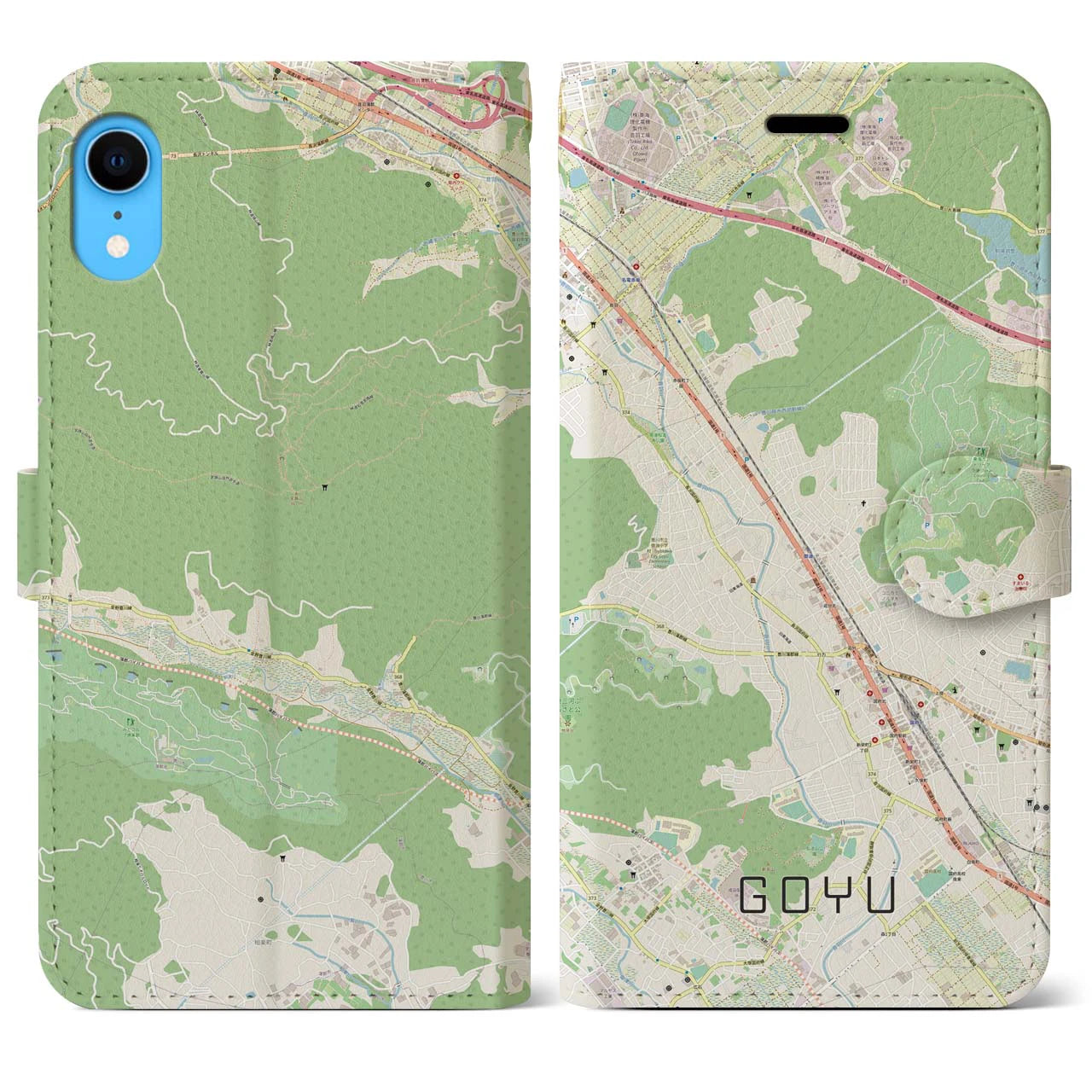 【御油】地図柄iPhoneケース（手帳両面タイプ・ナチュラル）iPhone XR 用