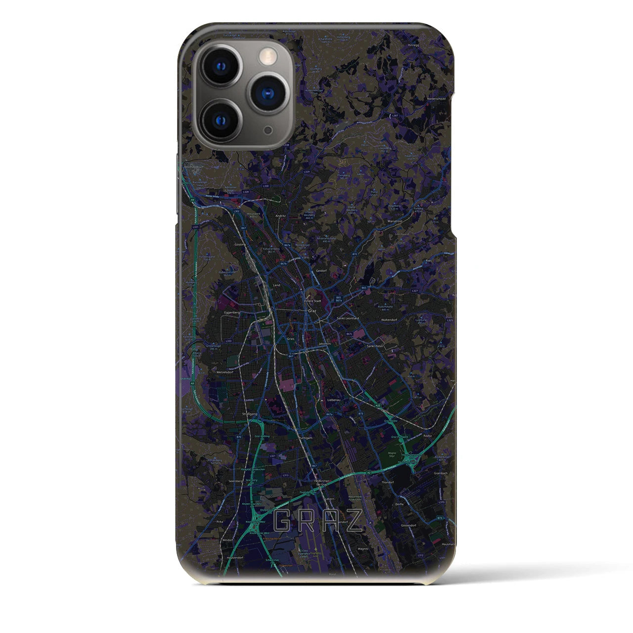 【グラーツ】地図柄iPhoneケース（バックカバータイプ・ブラック）iPhone 11 Pro Max 用