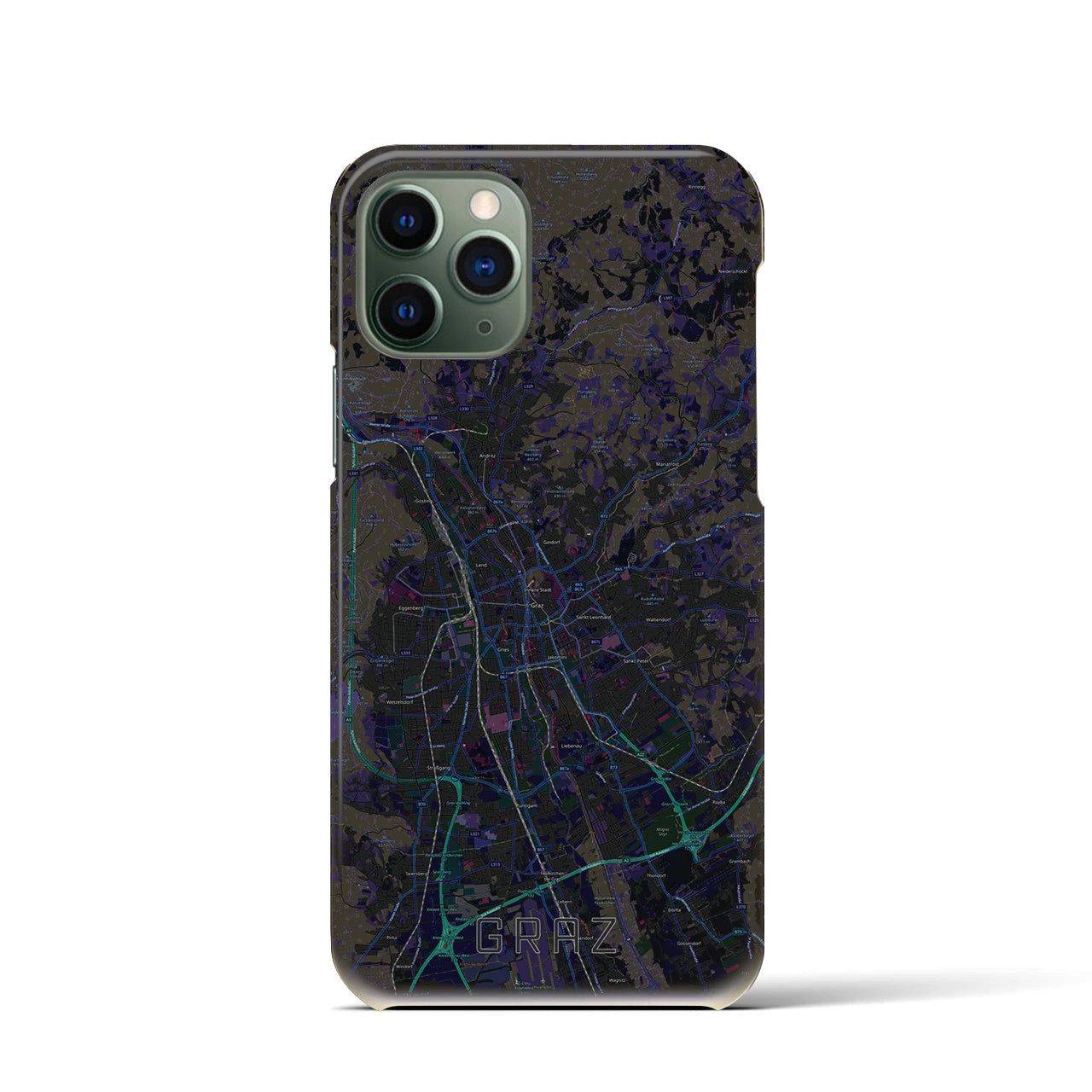【グラーツ】地図柄iPhoneケース（バックカバータイプ・ブラック）iPhone 11 Pro 用