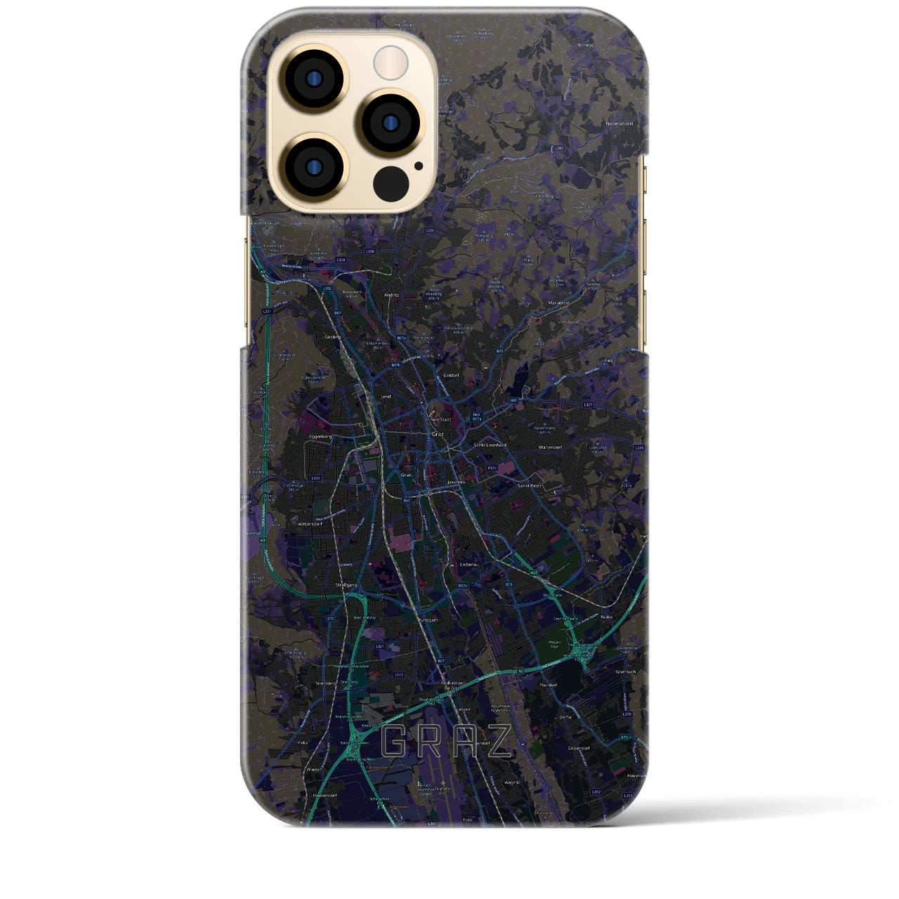 【グラーツ】地図柄iPhoneケース（バックカバータイプ・ブラック）iPhone 12 Pro Max 用