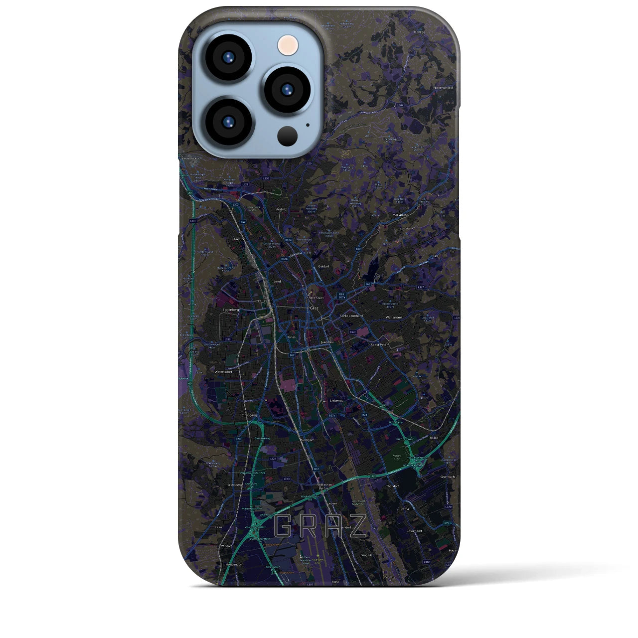 【グラーツ】地図柄iPhoneケース（バックカバータイプ・ブラック）iPhone 13 Pro Max 用