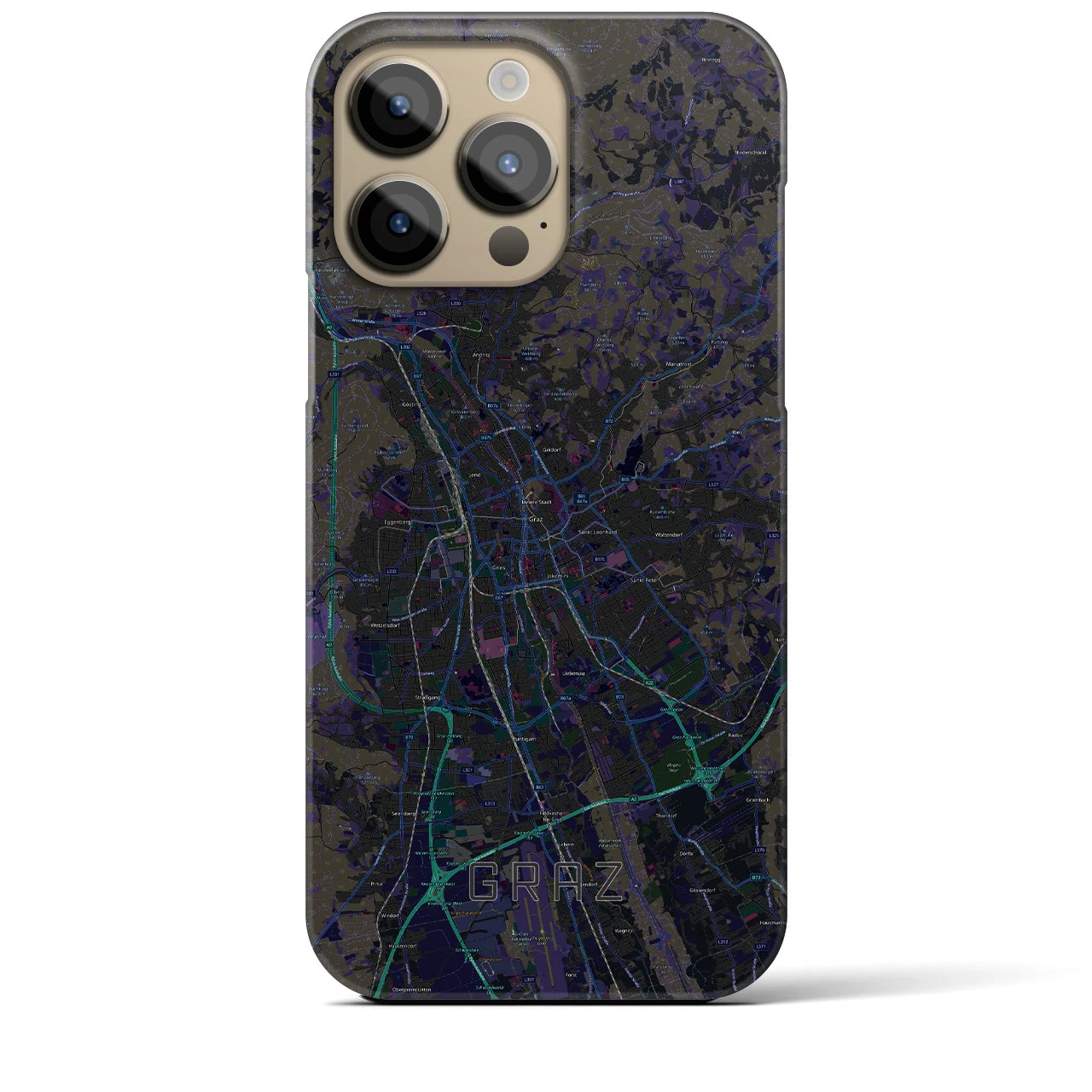 【グラーツ】地図柄iPhoneケース（バックカバータイプ・ブラック）iPhone 14 Pro Max 用