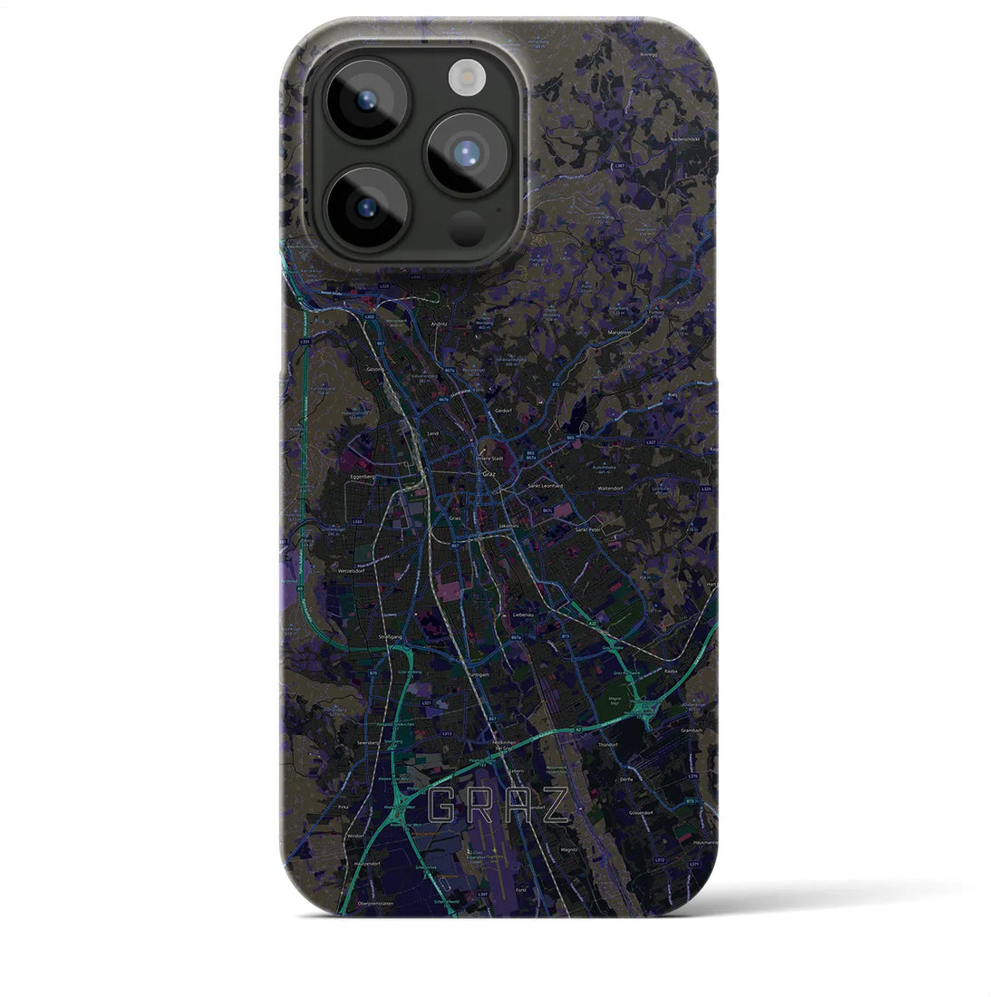 【グラーツ】地図柄iPhoneケース（バックカバータイプ・ブラック）iPhone 15 Pro Max 用