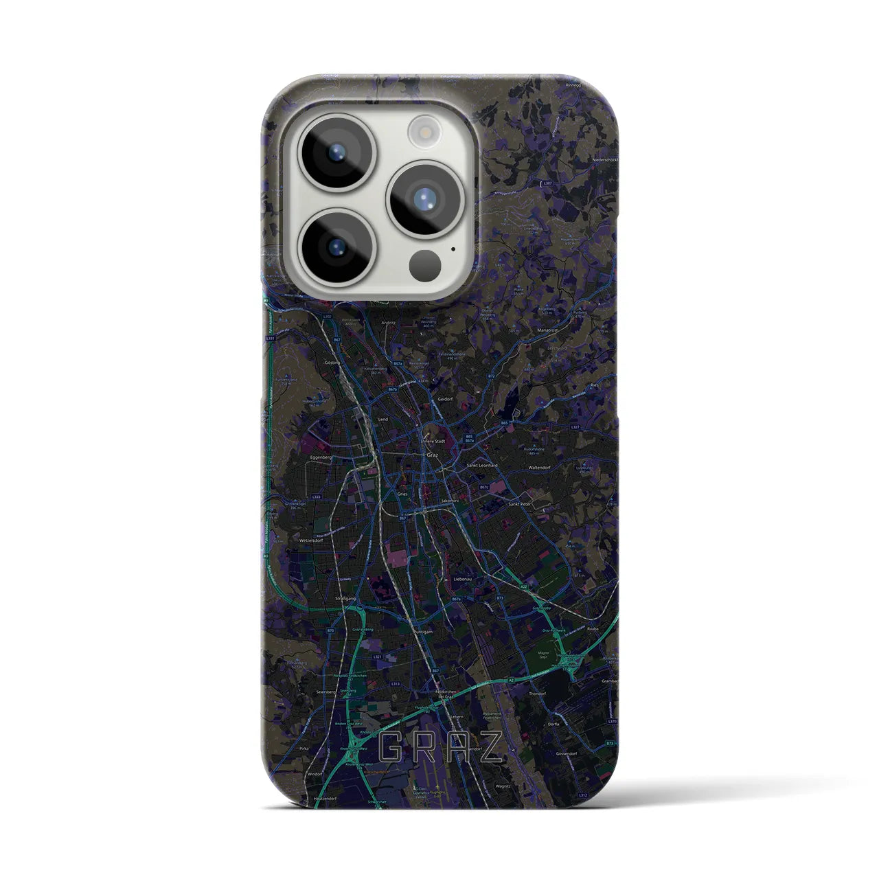 【グラーツ】地図柄iPhoneケース（バックカバータイプ・ブラック）iPhone 15 Pro 用