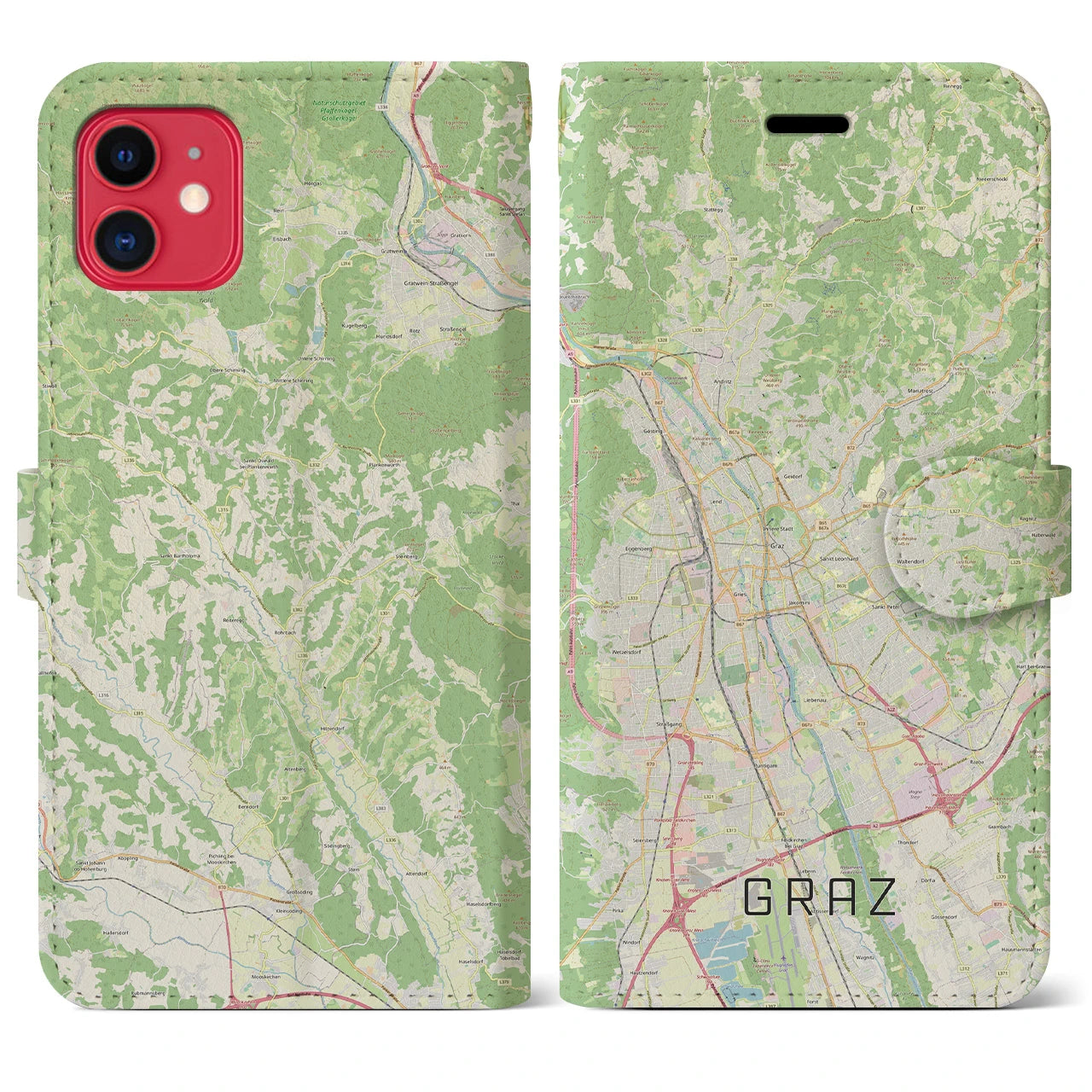 【グラーツ】地図柄iPhoneケース（手帳両面タイプ・ナチュラル）iPhone 11 用