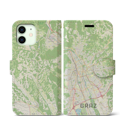 【グラーツ（オーストリア）】地図柄iPhoneケース（手帳タイプ）ナチュラル・iPhone 12 mini 用