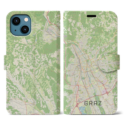 【グラーツ（オーストリア）】地図柄iPhoneケース（手帳タイプ）ナチュラル・iPhone 13 用