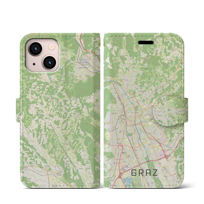 【グラーツ（オーストリア）】地図柄iPhoneケース（手帳タイプ）ナチュラル・iPhone 13 mini 用