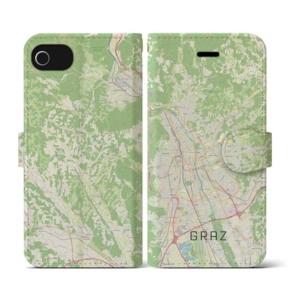 【グラーツ（オーストリア）】地図柄iPhoneケース（手帳タイプ）ナチュラル・iPhone SE（第3 / 第2世代） / 8 / 7 / 6s / 6 用