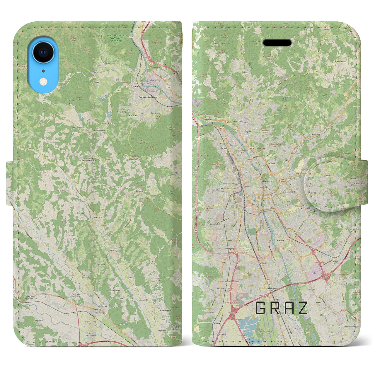 【グラーツ】地図柄iPhoneケース（手帳両面タイプ・ナチュラル）iPhone XR 用