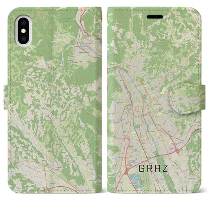 【グラーツ（オーストリア）】地図柄iPhoneケース（手帳タイプ）ナチュラル・iPhone XS Max 用