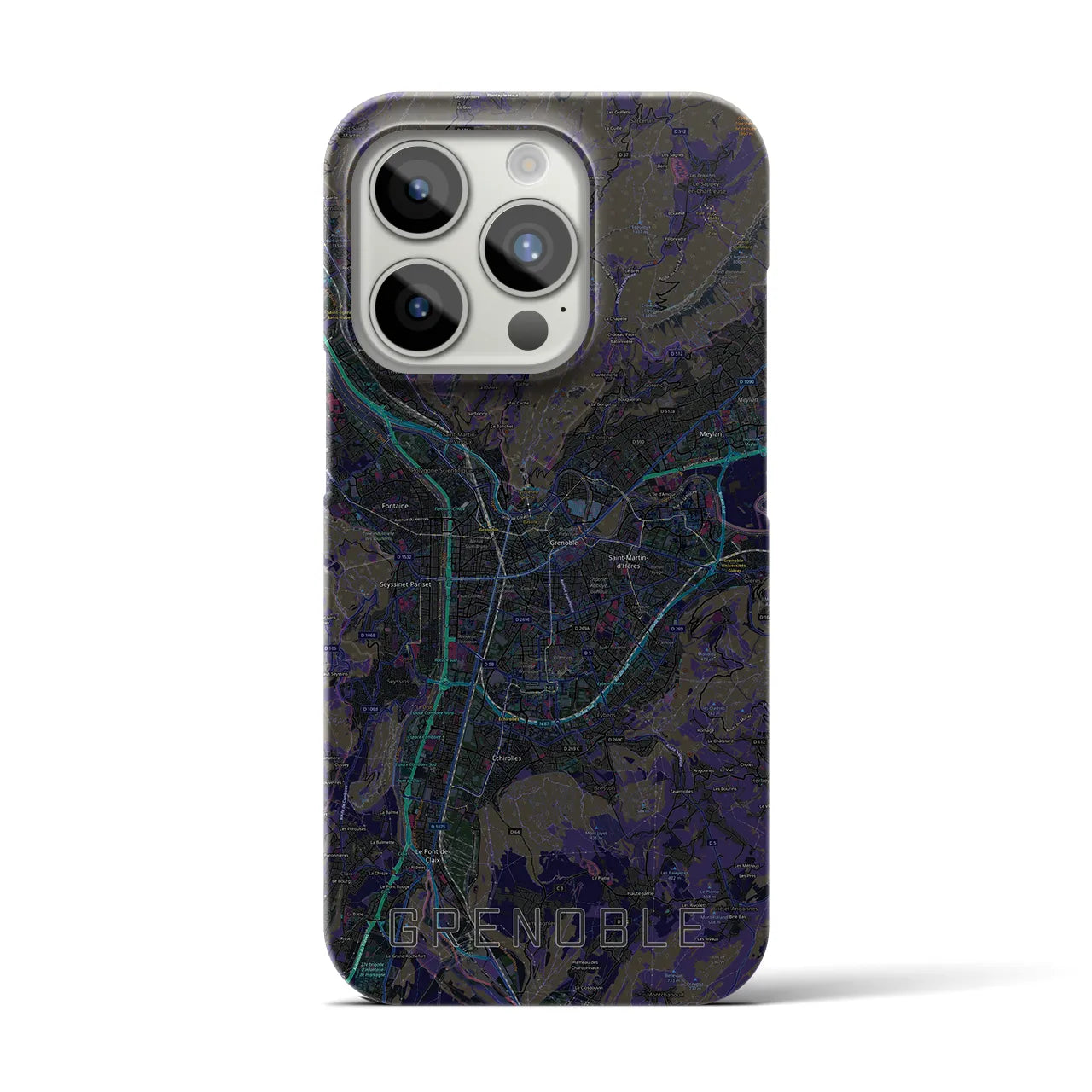 【グルノーブル】地図柄iPhoneケース（バックカバータイプ・ブラック）iPhone 15 Pro 用