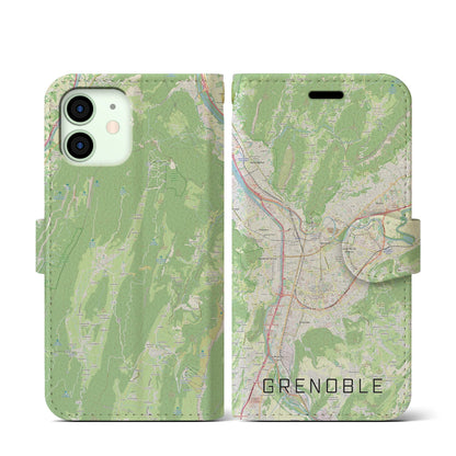 【グルノーブル（フランス）】地図柄iPhoneケース（手帳タイプ）ナチュラル・iPhone 12 mini 用