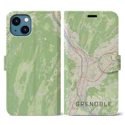 【グルノーブル（フランス）】地図柄iPhoneケース（手帳タイプ）ナチュラル・iPhone 13 用