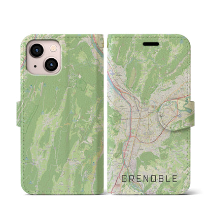 【グルノーブル（フランス）】地図柄iPhoneケース（手帳タイプ）ナチュラル・iPhone 13 mini 用
